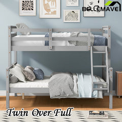 Bellemave® Twin over Full Bunk Bed with ladder, Safety Guardrail