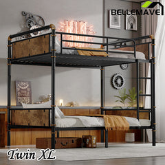 Bellemave® Twin XL Size Metal Bunk Bed, Industrial Detachable Bunk Beds with Safety Guard Rails