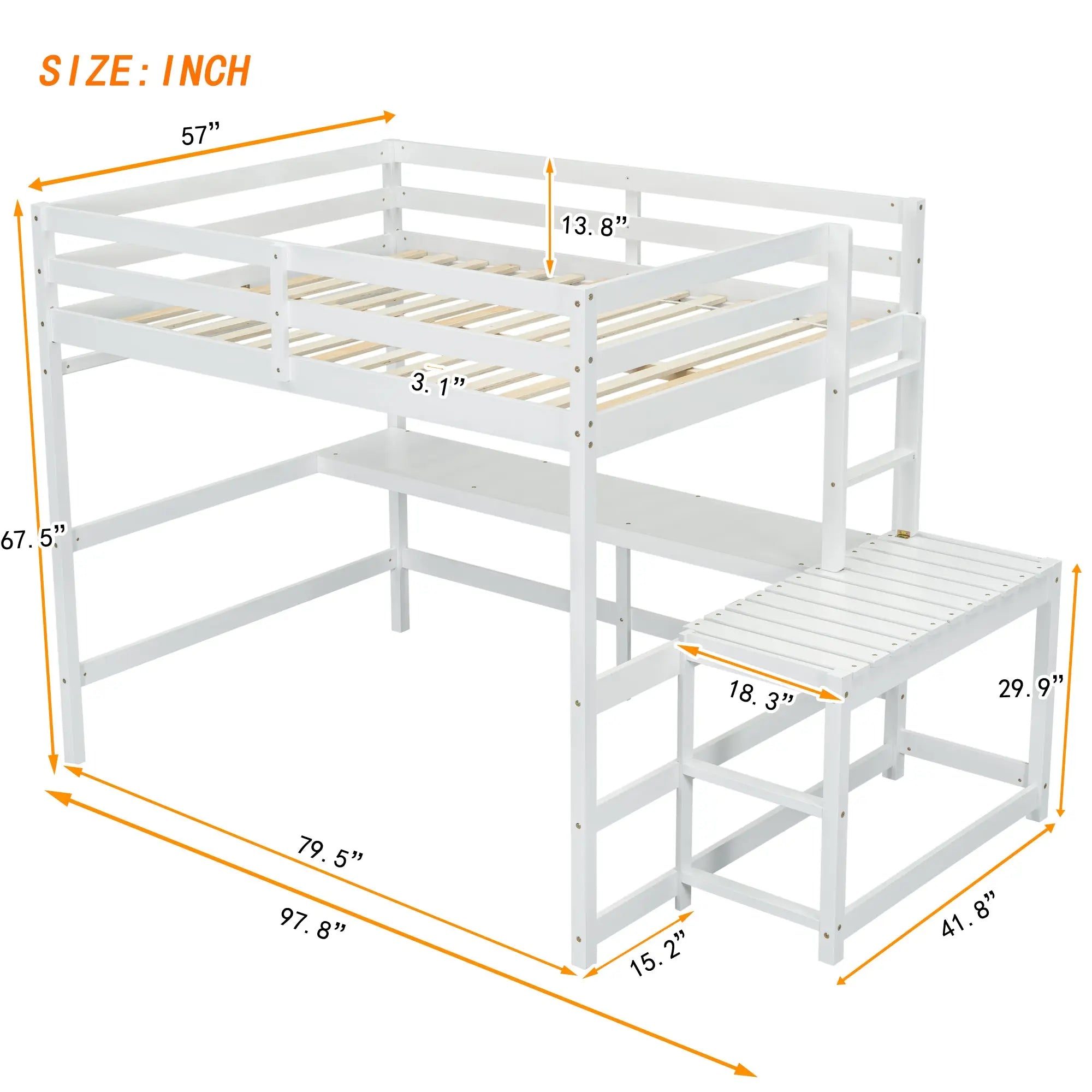 Bellemave® Full Size Loft Bed with Built-in Desk, Ladder Platform, Ladders, Guardrails Bellemave®