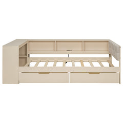 Bellemave®  Wood Daybed with Storage Shelves, Drawers, Charging Station and Upholstered Headboard