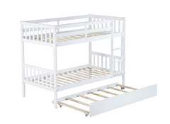 Bellemave® Twin Size Rubber Wood Bunk Bed with Trundle Bed, Convertible into 2 Twin Size Beds