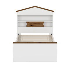 Bellemave® Twin Size House-Shaped Wooden Bed with Storage Shelf on the Headboard, Built-in Two Storage Drawers