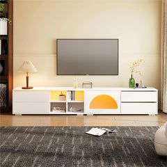 Bellemave® 94.4" Modern TV Stand with Fluted Glass Door and LED Light, Sliding Door & 2 Drawers