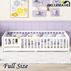 Bellemave® Full Size Montessori Floor Bed with Safety Guardrails and Door