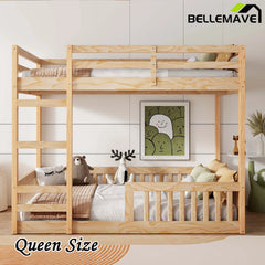 Bellemave® Full Size Wood Bunk Bed with Ladder and Guardrails