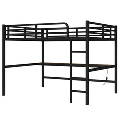 Bellemave® Queen Size Metal Loft Bed with Power Outlet and LED Lighted