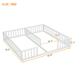 Bellemave® Twin Size Double Floor Bed with Fence, Guardrails, Without Door Bellemave®