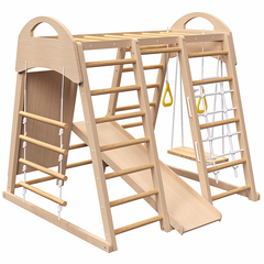 Bellemave® Indoor Playground 7-in-1 Jungle Gym Playset for Kids 2-6yrs - Slide, Climbing Wall, Rope Wall Climber, Monkey Bars, Swing