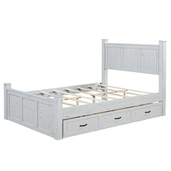 Bellemave® Farmhouse Style Four Square Poster Platform Bed with Three Storage Drawers