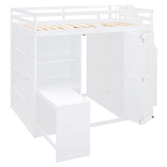 Bellemave® Full Size Loft Bed with Wardrobe,Desk and Shelves