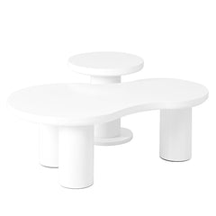 Bellemave® Cream Style Cloud Coffee Table with Round Small Side Table（Set of 2）