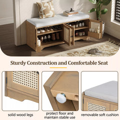 Rustic storage bench with removable cushion and sturdy construction