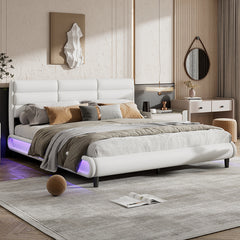 Bellemave® King Size Upholstered Platform Bed with LED Light Strips