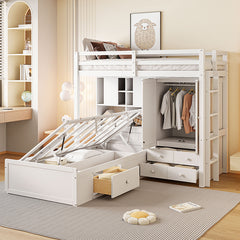 Bellemave® Twin Size Bunk Bed with Drawers, Wardrobe, Storage Shelves and Hydraulic