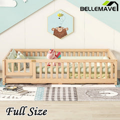 Bellemave® Full Size Montessori Floor Bed with Safety Guardrails and Door