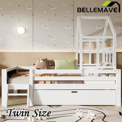 Bellemave® House Bed with 2 Blackboard Design, Ladder and Storage Drawers