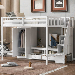 Bellemave® Full Size Loft Bed with Wardrobe,Low Storage Table and Storage Staircase