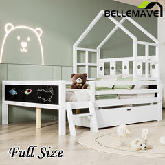 Bellemave® House Bed with 2 Blackboard Design, Ladder and Storage Drawers