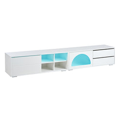 Bellemave® 94.4" Modern TV Stand with Fluted Glass Door and LED Light, Sliding Door & 2 Drawers