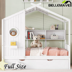 Bellemave® Wooden House Bed with Trundle and Storage Shelf