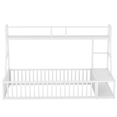 Bellemave® Metal Floor Bed with Safety Fence, Desk and Storage Shelves