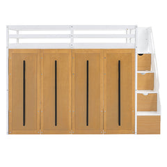 Bellemave® Twin Size Loft Bed with Two-Tone Storage Stairs and Pull-Out Wardrobe