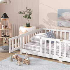 Bellemave® Twin Size Montessori Floor Bed for Kids,Twin Floor Bed Frame with Slats,Solid Wood Twin Bed Frame for Girls Boys,Grey Bellemave®