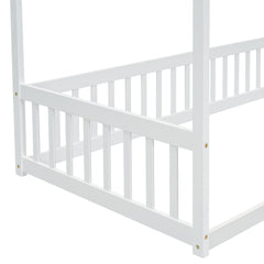 Bellemave® Canopy Frame Floor Bed with Fence, Guardrails Bellemave®