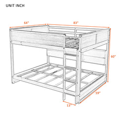 Bellemave® Queen Size Solid Pine Wood Bunk Bed with Built-in Storage Cabinets, Charging Station, Ladder, Safety Guardrails