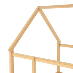 Bellemave® Full Size Solid Wood House Bed with High Fence for Kids,Full Floor Bed Frame, Kids Montessori Bed Full Size,White