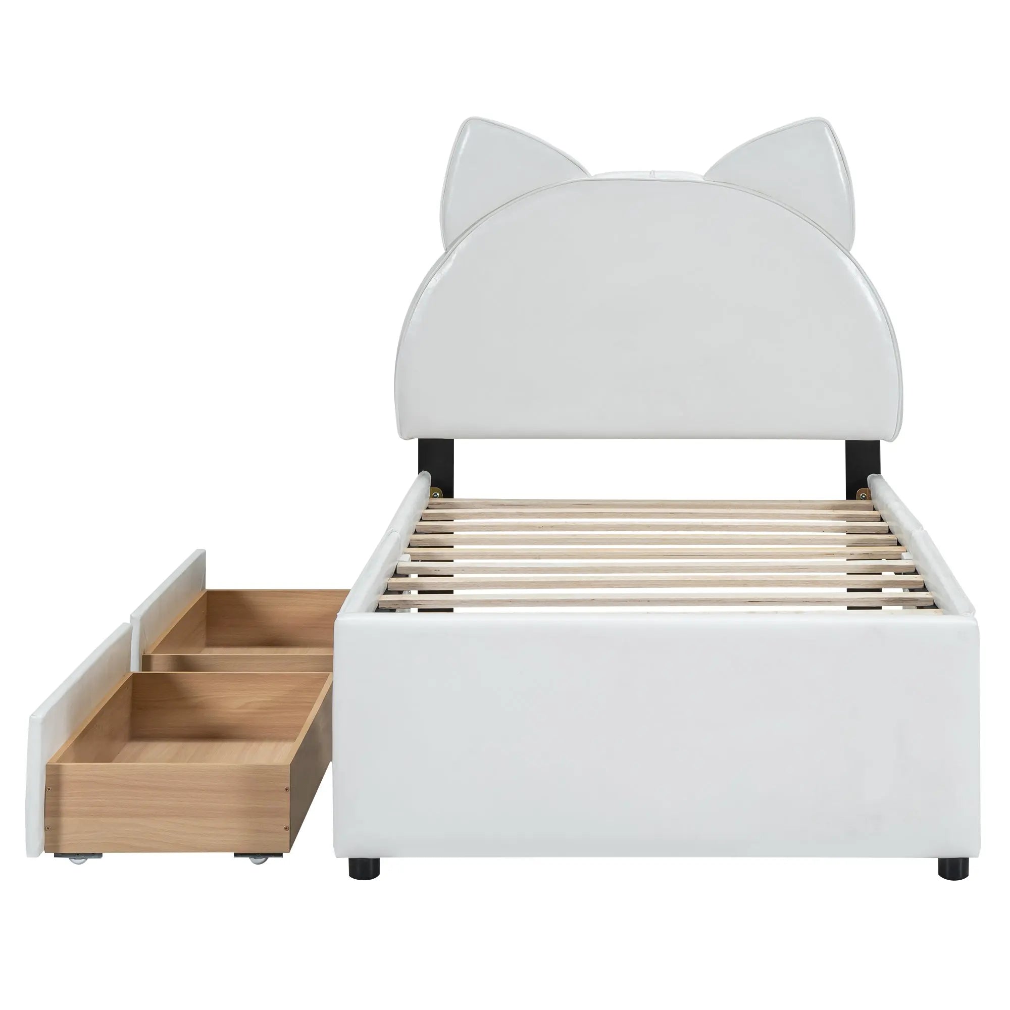 Bellemave® Upholstered Platform Bed with Cartoon Ears Shaped Headboard and 2 Drawers Bellemave®