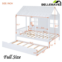 Bellemave® Wood House Bed With Twin Size Trundle