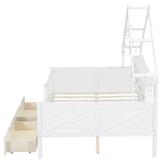 Bellemave® Full Size House Bed with LED Light and Storage Shelves, Drawers and Guardrail