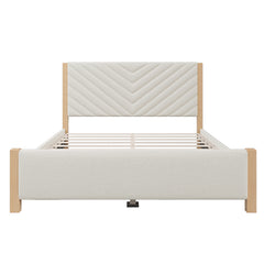 Bellemave® Queen Size Modern Mid-Century Upholstered Platform Bed with Tufted Headboard and Solid Wood Legs