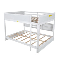Bellemave® Queen Size Solid Pine Wood Bunk Bed with Built-in Storage Cabinets, Charging Station, Ladder, Safety Guardrails