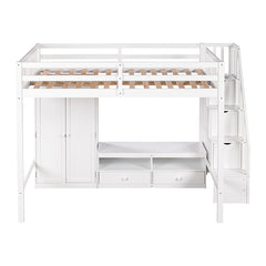 Bellemave® Full Size Loft Bed with Wardrobe,Low Storage Table and Storage Staircase