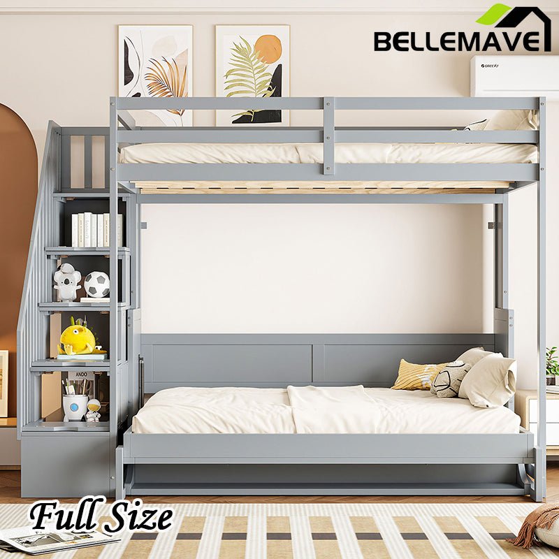 Full Size Murphy Bed with Hydraulic Lift & Desk Design, Convertible Bunk Bed & Loft Bed - Bellemave