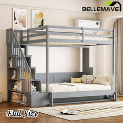 Full Size Murphy Bed with Hydraulic Lift & Desk Design, Convertible Bunk Bed & Loft Bed - Bellemave