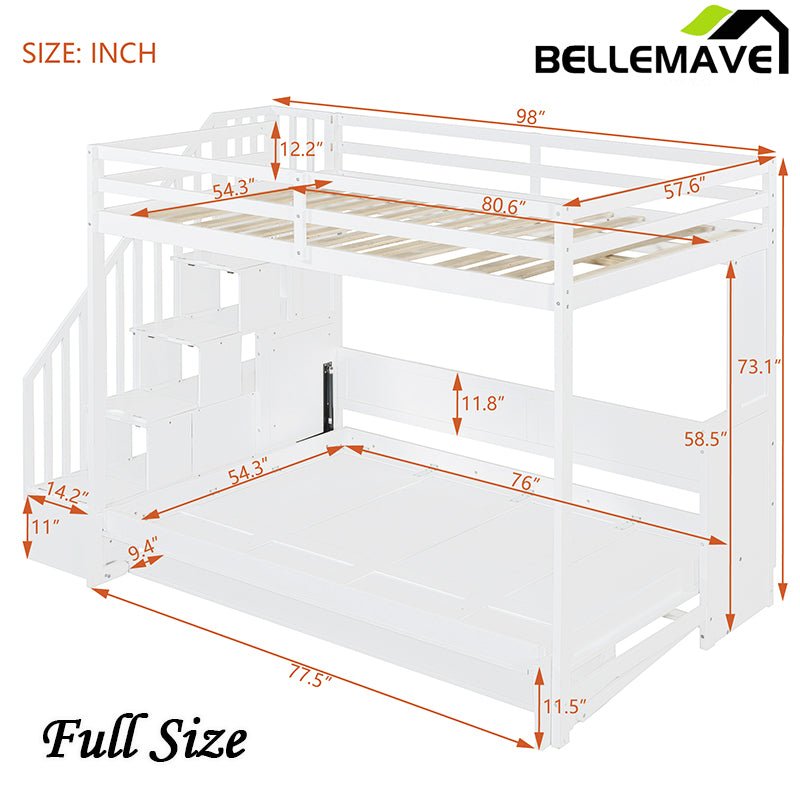 Full Size Murphy Bed with Hydraulic Lift & Desk Design, Convertible Bunk Bed & Loft Bed - Bellemave
