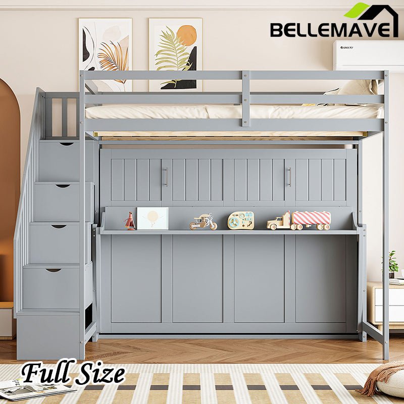 Full Size Murphy Bed with Hydraulic Lift & Desk Design, Convertible Bunk Bed & Loft Bed - Bellemave