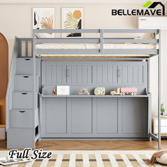 Full Size Murphy Bed with Hydraulic Lift & Desk Design, Convertible Bunk Bed & Loft Bed - Bellemave