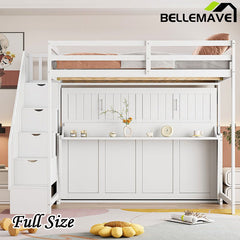 Full Size Murphy Bed with Hydraulic Lift & Desk Design, Convertible Bunk Bed & Loft Bed - Bellemave