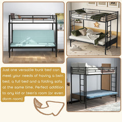 Bellemave Twin Over Full Metal Bunk Bed with Two Side Ladders & Guardrail, Bottom Full Size Bunk Bed Can be Converted into Futon/Seat(Black) Bellemave