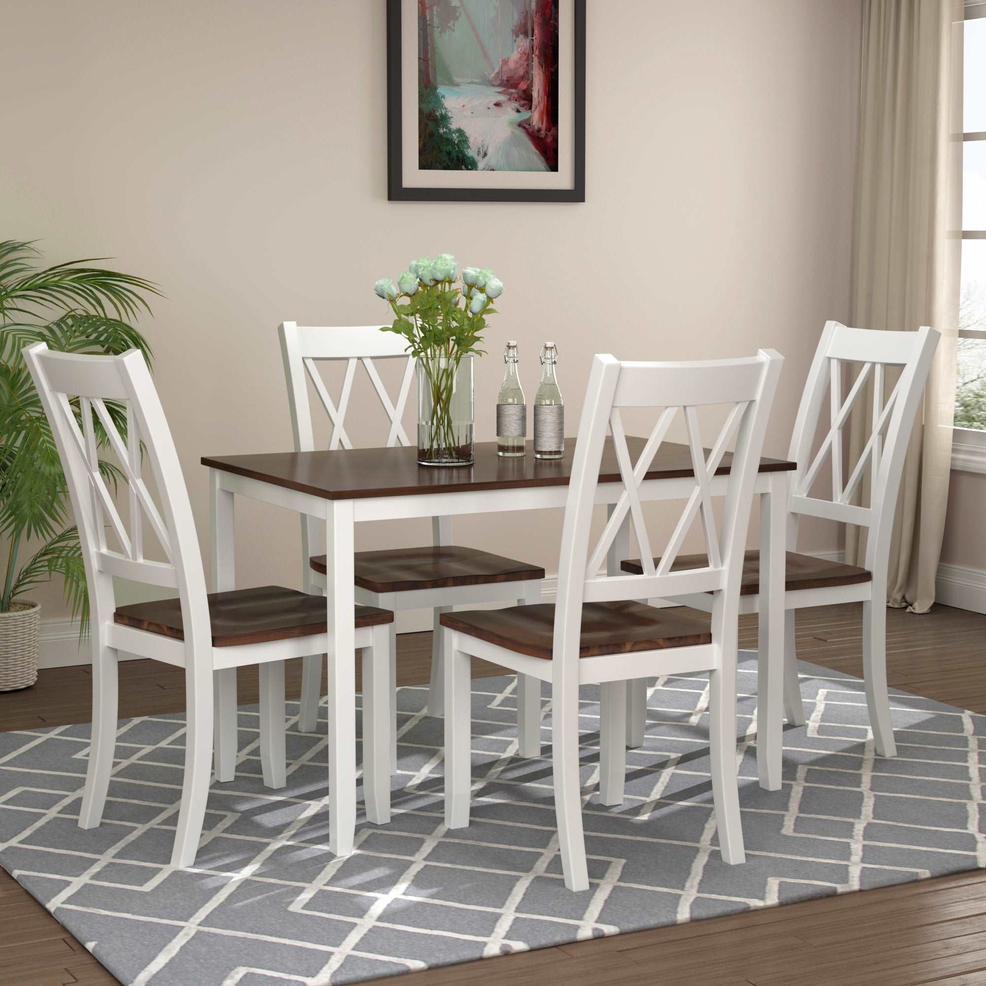 Bellemave 5-Piece Dining Table Set Home Kitchen Table and Chairs Wood Dining Set