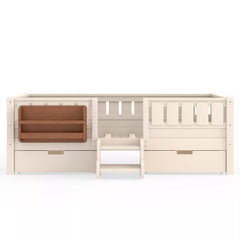 Bellemave® Montessori Bed with Stairs, Rails & Slats, Montessori Floor Bed with Bookshelf & 2 Storage Drawers for Girls & Boys Bellemave®