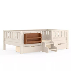Bellemave® Montessori Bed with Stairs, Rails & Slats, Montessori Floor Bed with Bookshelf & 2 Storage Drawers for Girls & Boys Bellemave®