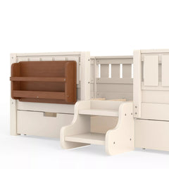 Bellemave® Montessori Bed with Stairs, Rails & Slats, Montessori Floor Bed with Bookshelf & 2 Storage Drawers for Girls & Boys Bellemave®