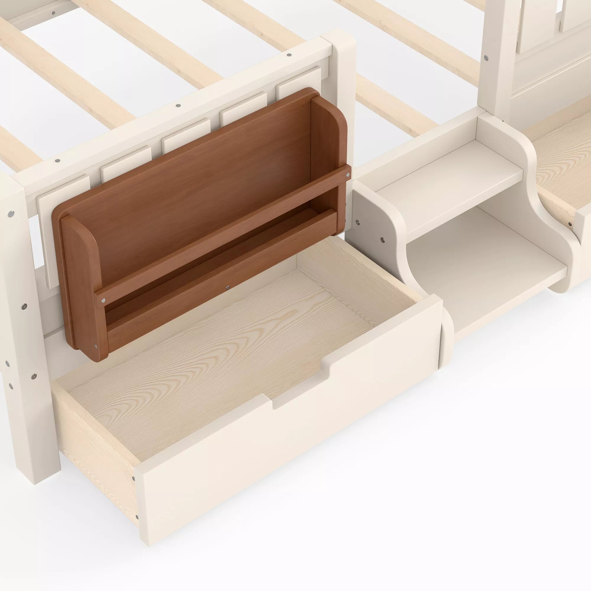 Bellemave® Montessori Bed with Stairs, Rails & Slats, Montessori Floor Bed with Bookshelf & 2 Storage Drawers for Girls & Boys Bellemave®
