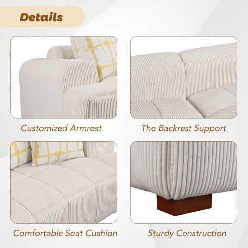 Bellemave 103.9" Modern Couch Corduroy Fabric Comfy Sofa with Rubber Wood Legs, 4 Pillows - Bellemave