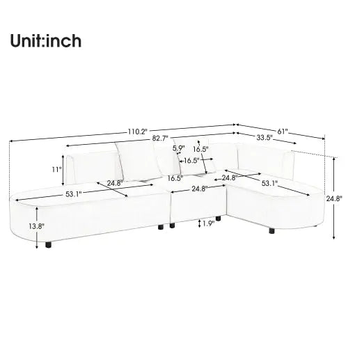 Bellemave® 110.2" U - Style Luxury Modern Style Living Room Upholstery Sofa - Bellemave